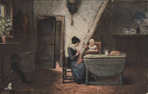 Postcard - Reproduction of "Woman Sewing"