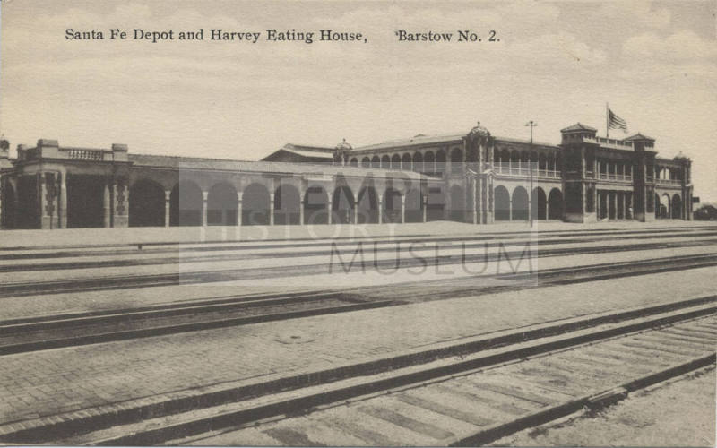 Postcard - "Santa Fe Depot and Harvey Eating House"