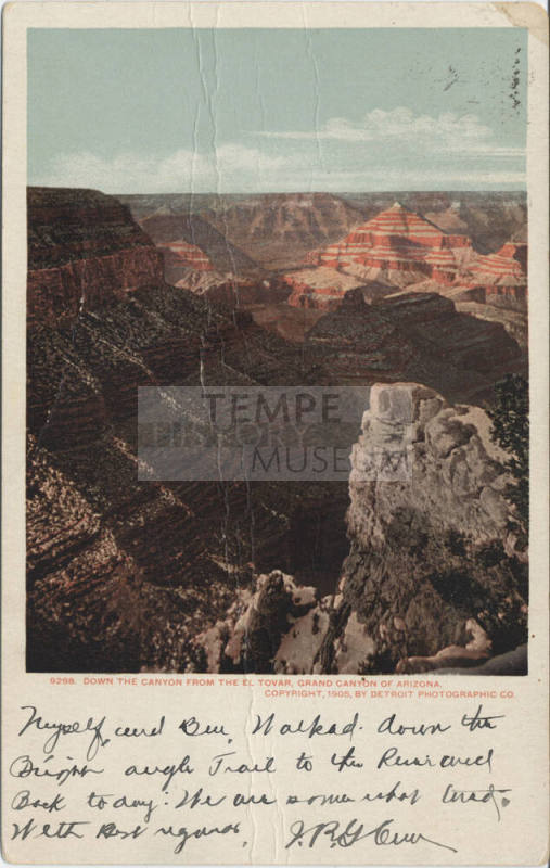 Postcard - "Down the Canyon from El Tovar"