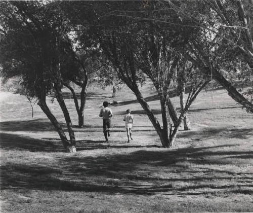 Two People Running in the Park - Newspaper Articles Included