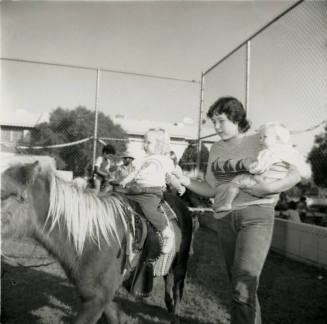 Unidentified Woman & 2 Children at Pony Ride