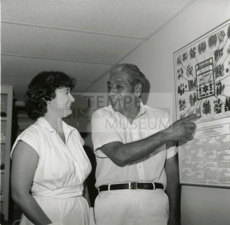 Unidentified Man & Woman Look at Native American Chart