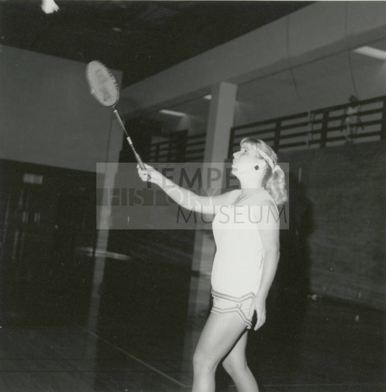 Unidentified Woman Practicing With Racket in Gym - (3 of 3)