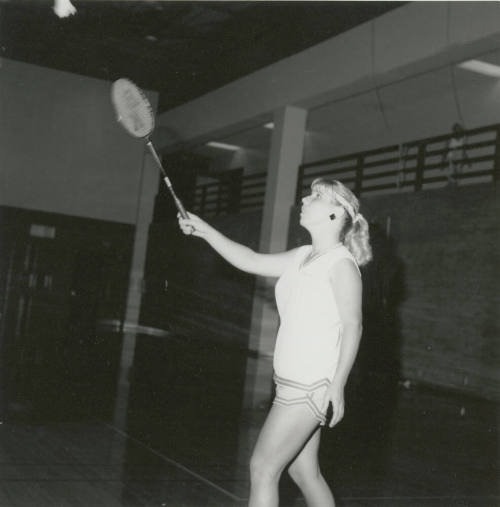 Unidentified Woman Practicing With Racket in Gym - (3 of 3)