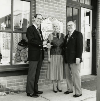 David Eisenhower, Carol Smith and Howard Pyle in front of Hackett House, Sister City Oktoberfest