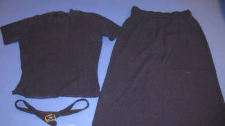 Three Piece Navy Blue Knit Skirt, Blouse and belt