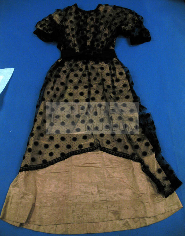 Dress, Black Embroiderd Net Over Rose Satin