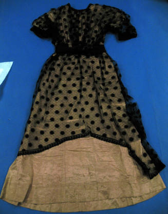 Dress, Black Embroiderd Net Over Rose Satin