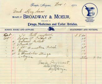 Billing statement of items purchased from Broadway & Moeur Company
