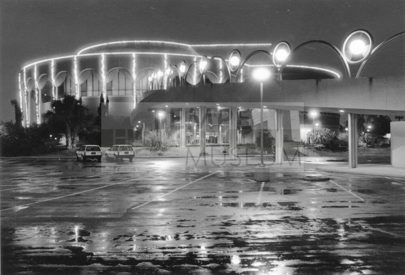 Gammage Auditorium at night after a rain