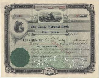 Tempe National Bank Certificate from M. E. Curry