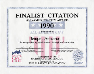 Finalist Citation 1990 All America City Award