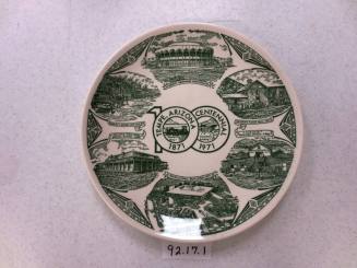 "Tempe, Arizona 1871 Centennial 1971"--porcelain, green ink portraits