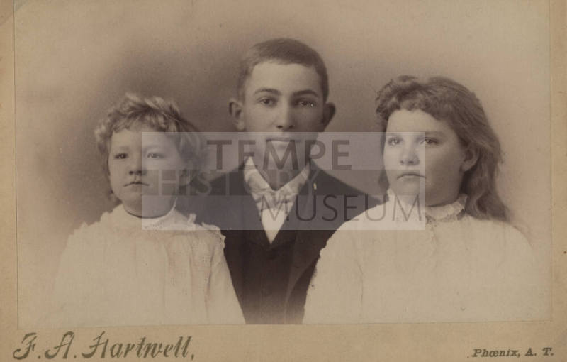 Hayden children, pictured from left to right: Sarah (Sallie), Carl, and Mary (Mapes) Hayden 1891