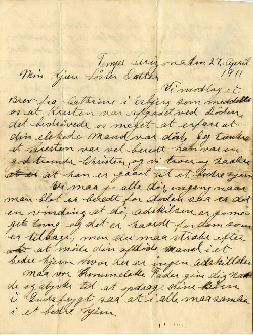 Letter from Niels Petersen to his niece