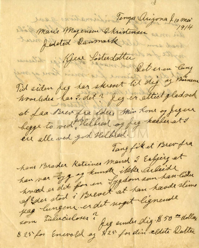 Letter from Niels Petersen to his niece May 10, 1914