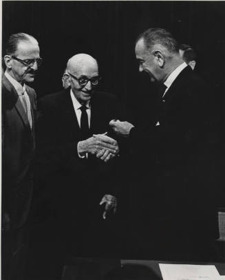 Presentation of Pen to Senator Hayden from Lyndon B Johnson at the October 1965 signing of S.4, Federal Water Pollution Bill