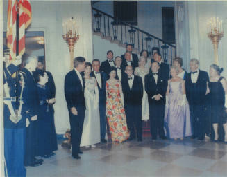 Group photo including the President Kennedy with First lady, VP Johnson and Senator Hayden