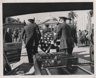 Carl Hayden's Coffin being Removed from Hearse
