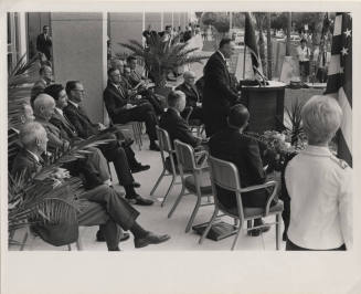 Norman Strouse addresses a Dedicatory Convocation of the Charles Trumbell Hayden Library