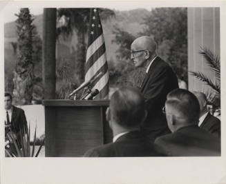Carl Hayden at a podium for the ASU convocation of the C. T. Hayden Library.