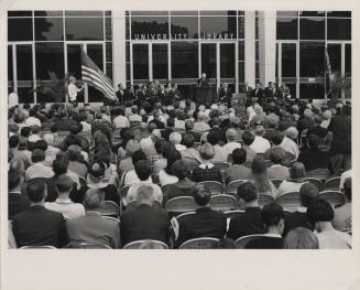 Carl Hayden addresses an audience at the convocation of the C. T. Hayden Library