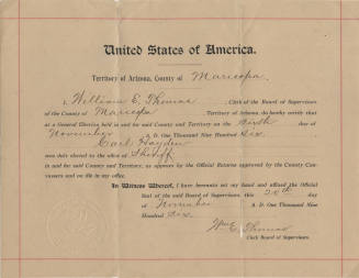 Certificate of Election of Sheriff, Carl Hayden