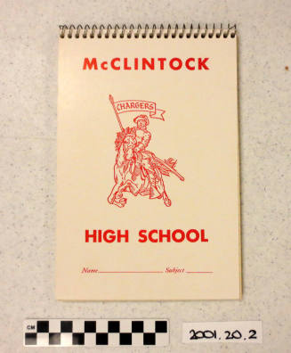 "McClintock High School", red lettering on white