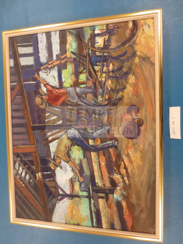 Painting of Workers in the Petersen Barn by Gene Corno