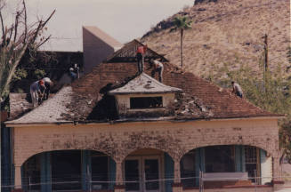 Close view of roof reconstruction Moeur House