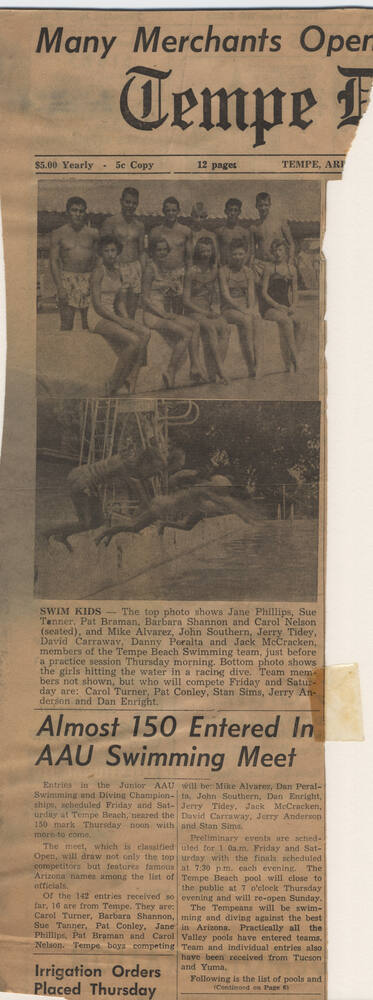 Two newspaper photos of Tempe Swim Club