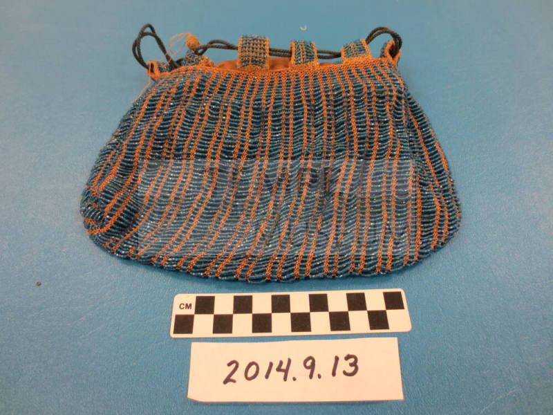 Beaded Blue and Tan Striped Purse