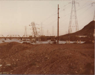 1980 Flooded Salt River Facing Railroad Bridge with Power