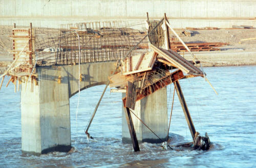 Pier showing remains of framework for building a span for the new Mill Avenue bridge.