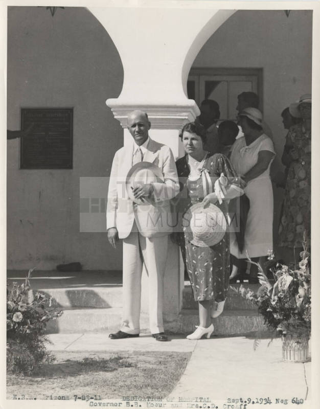 Governor B.B. Moeur and Mrs. C.D. Croaff. at the dedication of the Arizona State Tuberculosis Sanitarium (aka Arizona State Welfare Sanitarium).