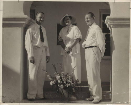 Ed Curry, Mrs. Greer, and John Curry at the dedication of the Arizona State Tuberculosis Sanitarium (aka Arizona State Welfare Sanitarium).