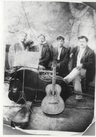 Photo - Mexican Quartet band: Mocho ?, Pablo Chavarria, Francisco Chavarria, Elavterrio Ballesteros at Solomonville, AZ on 3/28/1929
