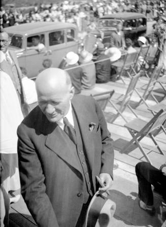 Negative - Governor Moeur shaking hands during Dedication of Tempe, Mill Ave Bridge, c. 1933