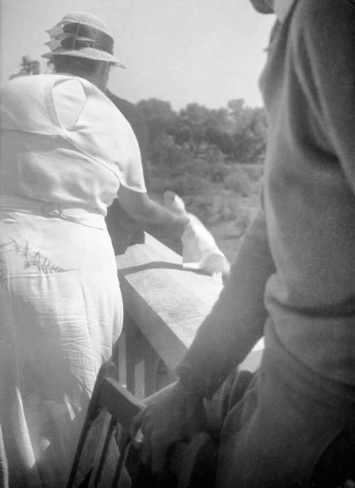 Negative - Mrs. Moeur breaking champagne bottle during Dedication of Tempe, Mill Ave Bridge, c. 1933