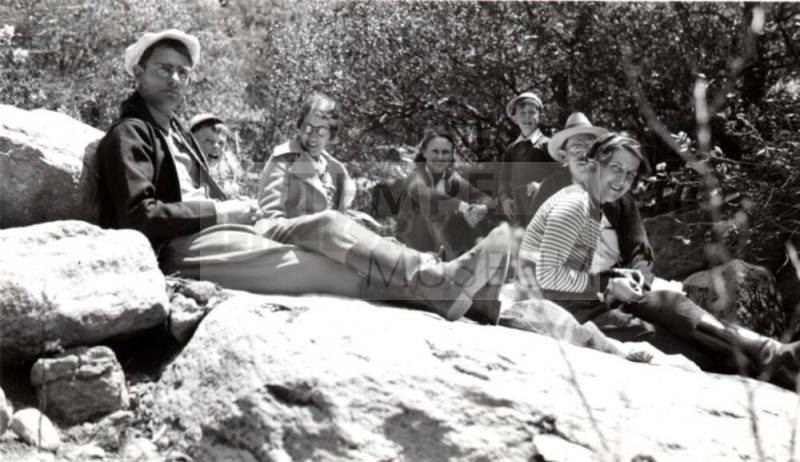 Minnie Raymond and her Inlaws Sitting on Rocks