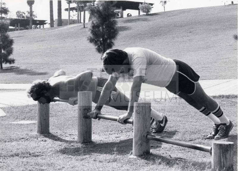 Photograph - Tom Bouck and Dave Breazeale - Push-ups in Kiwanis Park