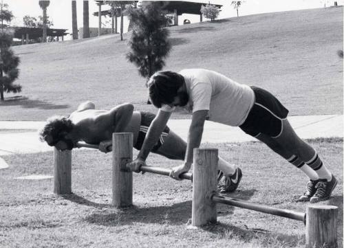 Photograph - Tom Bouck and Dave Breazeale - Push-ups in Kiwanis Park