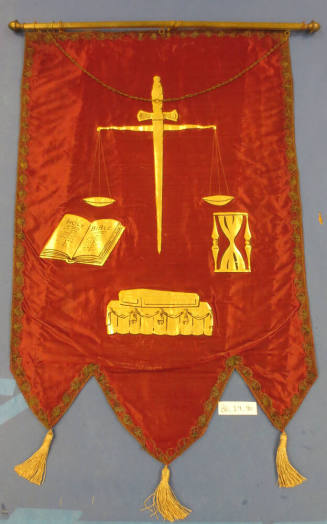 Banner with Bible, Cross, Coffin, and Hourglass