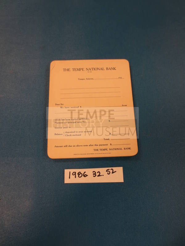 Tempe National Bank receipt pad