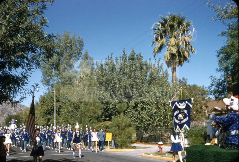 Tempe High School's Marching band in Arizona State University's 1955 Homecoming Parade