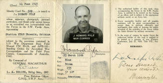 J. Howard Pyle KTAR War Correspondent's Identification Card 1945