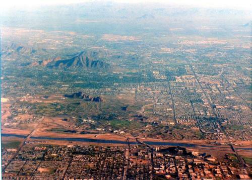 Aerial View of Salt River and Camelback Mountain, 1992