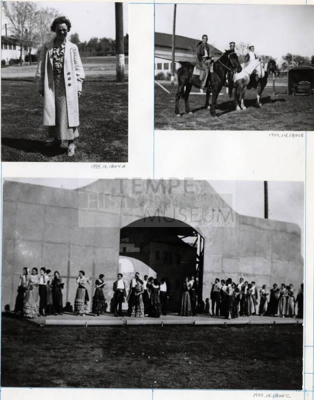 Three Photographs of Theatrical Group and Outdoor Scenery