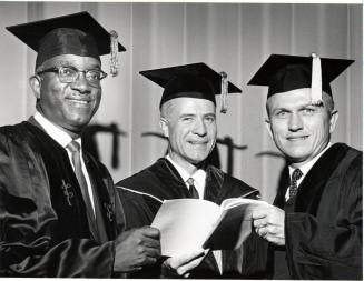 Dr. John Hope Franklin, ASU President G. Homer Durham, and Frank Borman