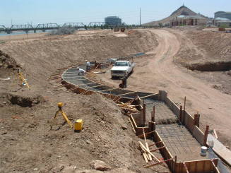 Tempe Center for the Arts construction photograph- Workers Laying Rebar
